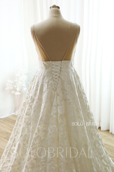 Ivory A line V neck Plus size Wedding Dress DPP_0018