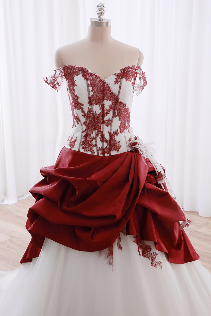 Off white and best sale red wedding dresses