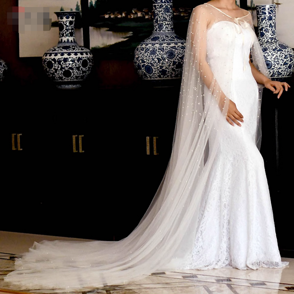 Long Pearl  Wedding Wrap Wedding Cape Wedding Shawl
