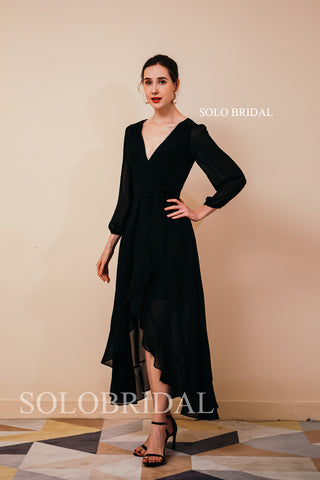 Black high low slit chiffon bridesmaid dress