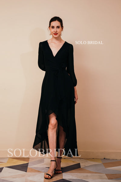 Black high low slit chiffon bridesmaid dress