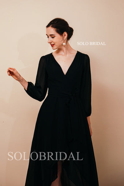 Black high low slit chiffon bridesmaid dress