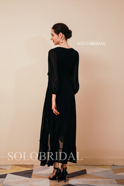 Black high low slit chiffon bridesmaid dress