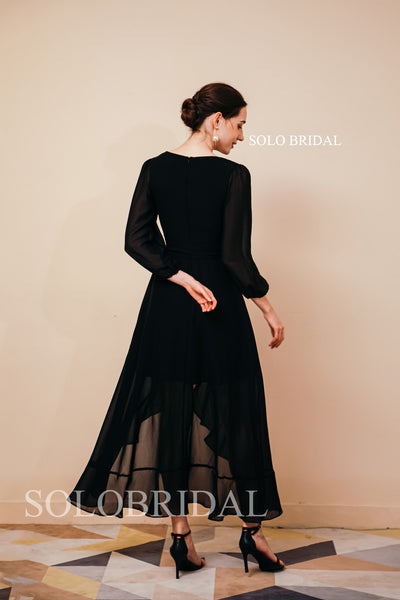 Black high low slit chiffon bridesmaid dress