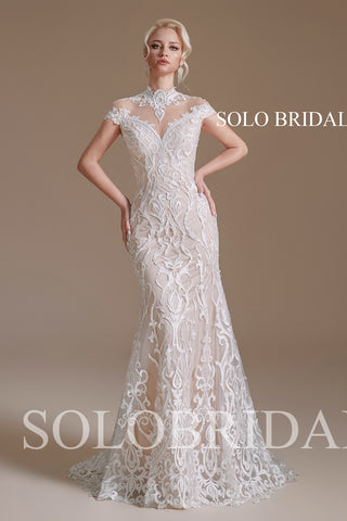 Champagne Collar Fit and Flare Chinese Style Wedding Dress - 2110611
