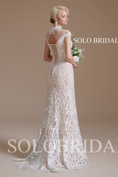 Champagne Collar Fit and Flare Chinese Style Wedding Dress - 2110611