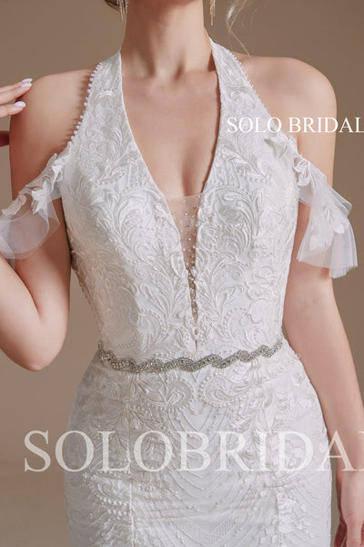Ivory Halter Off Shoulder Fit and Flare Wedding Dress - 2110641