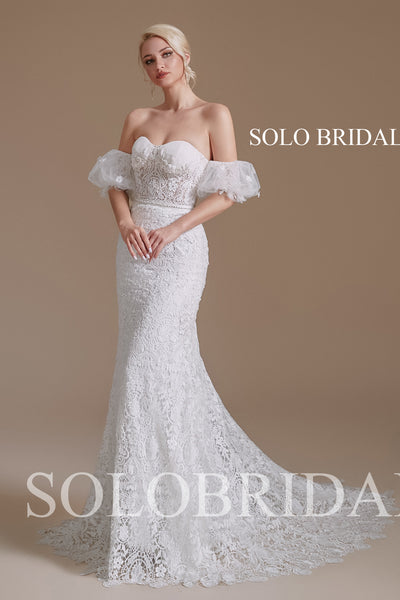 2110671 Ivory Sweetheart Off Shouler Fitted Lace Wedding Dress