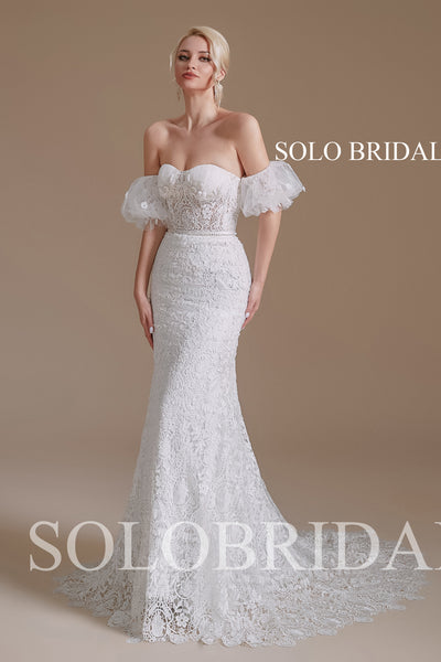 2110671 Ivory Sweetheart Off Shouler Fitted Lace Wedding Dress