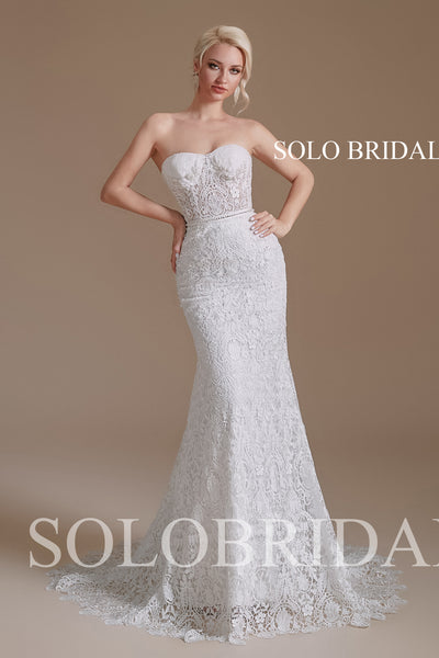 2110671 Ivory Sweetheart Off Shouler Fitted Lace Wedding Dress