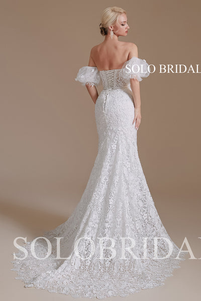 2110671 Ivory Sweetheart Off Shouler Fitted Lace Wedding Dress