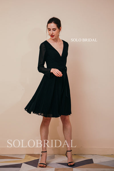 Black Pleated Chiffon Short Length A Line Bridesmaid Dresses