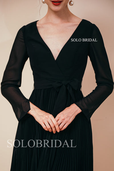 Black Pleated Chiffon Short Length A Line Bridesmaid Dresses