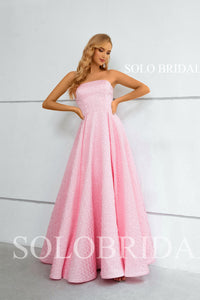 2023 Pink Long Strapless Corset Evening Dress 2810811