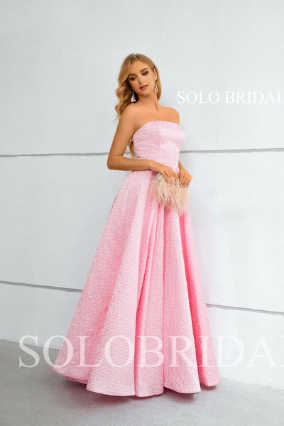 2023 Pink Long Strapless Corset Evening Dress 2810811