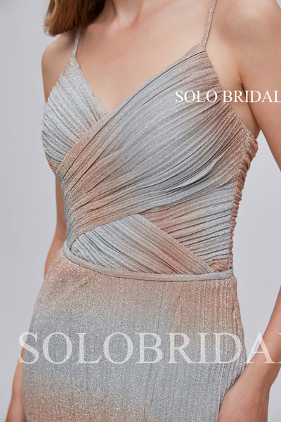 3010781 A line Elastic Glitter Split Floor Length Prom Dress