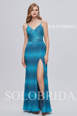 301078b1 Blue V neck Floor Length Spaghetti Straps Prom Dress
