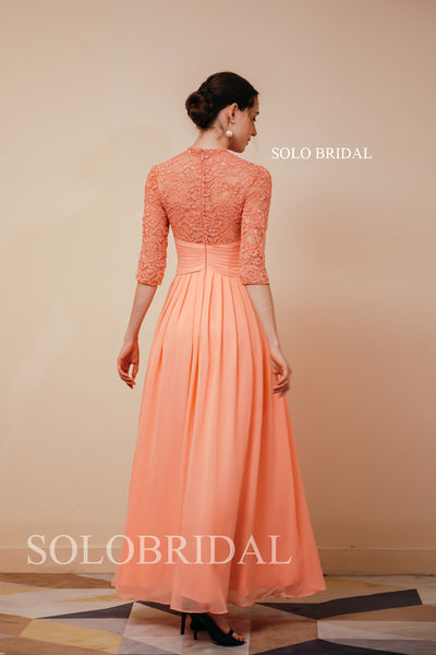 Orange Covered Lace Top Chiffon Skirt Long Bridesmaid Dresses
