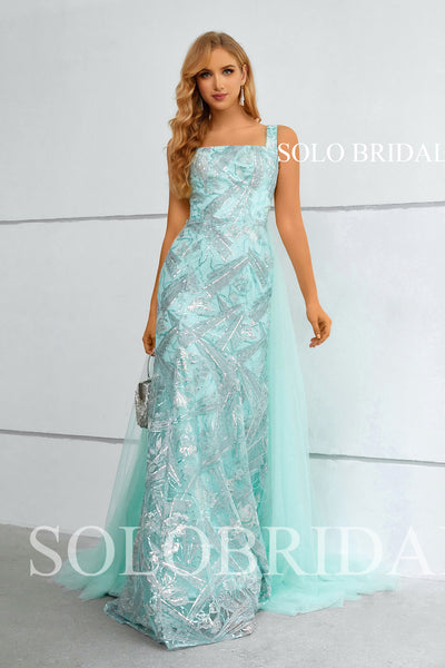 Tiffany Blue One Shoulder Sparkle Fit and Flare Removable Party Dress 3510721