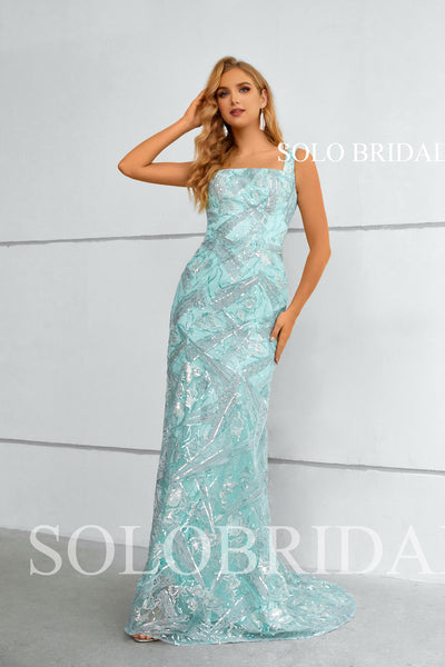 Tiffany Blue One Shoulder Sparkle Fit and Flare Removable Party Dress 3510721