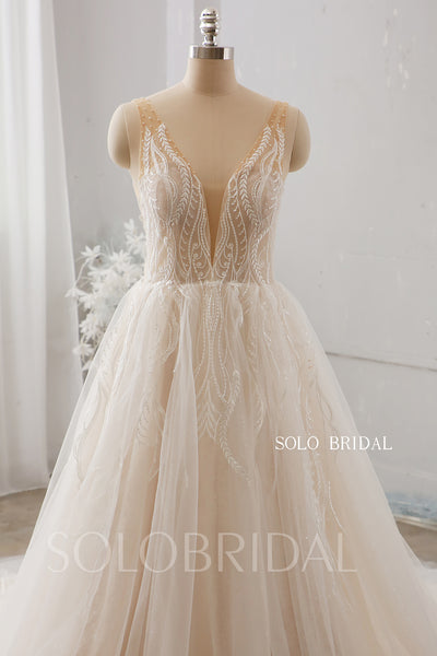 Champagne Light Tulle Cathedral Wedding Dress 724A0000