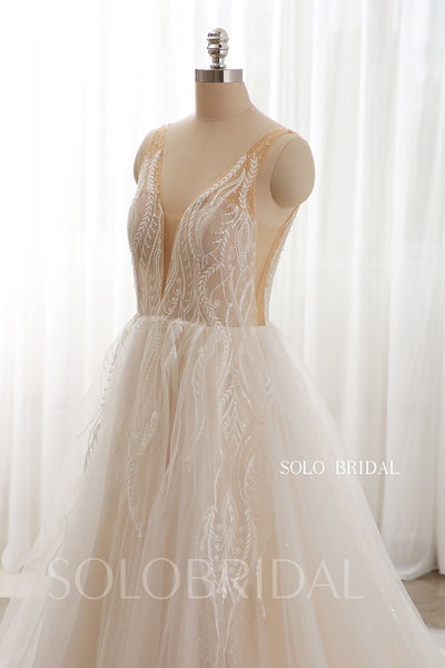 Champagne Light Tulle Cathedral Wedding Dress 724A0000
