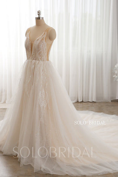 Champagne Light Tulle Cathedral Wedding Dress 724A0000