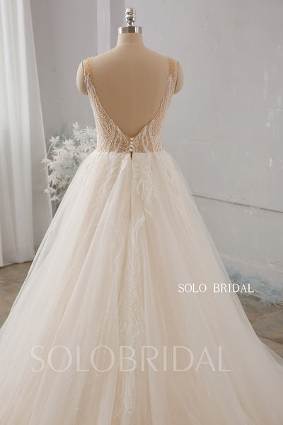 Champagne Light Tulle Cathedral Wedding Dress 724A0000