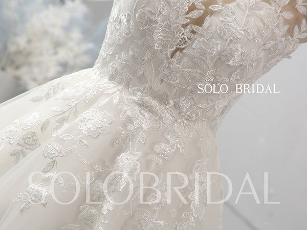 Ivory flower cap sleeve a line wedding dress 724A1883