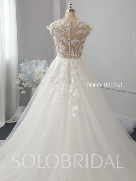 Ivory flower cap sleeve a line wedding dress 724A1883