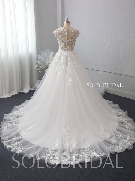Ivory flower cap sleeve a line wedding dress 724A1883