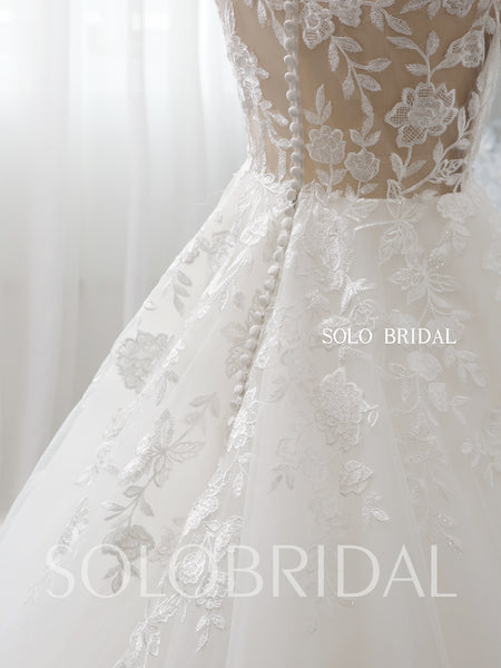 Ivory flower cap sleeve a line wedding dress 724A1883