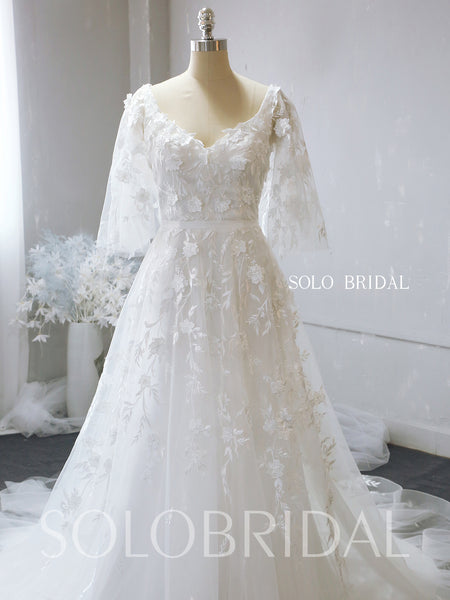 A line square half sleeve organza wedding dress 724A1946