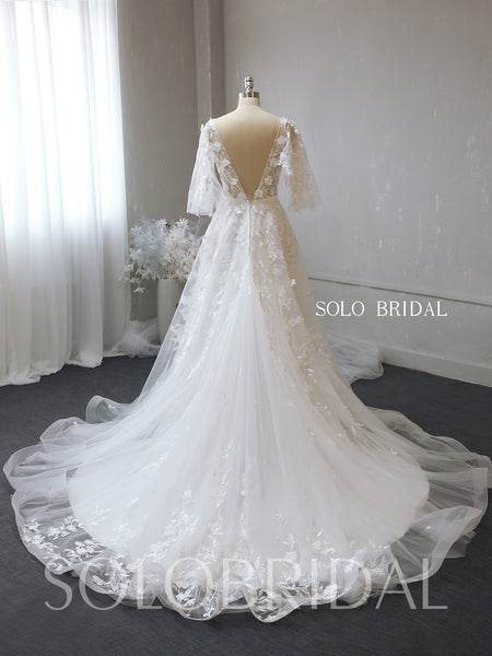 A line square half sleeve organza wedding dress 724A1946