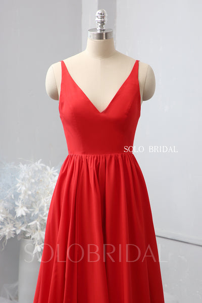 Red V neck small A line bridesmaid dresses 724A2083