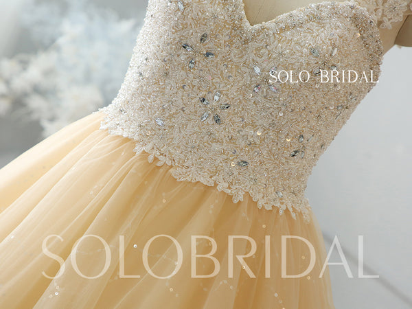 Champagne shiny ball gown wedding dress 724A2194