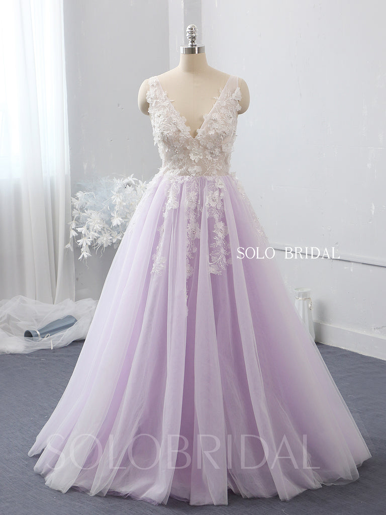 V neck 3D flower ivory and purple wedding dress 724A2293 SoloBridal V neck 3D flower ivory and purple wedding dress 724A2293 SoloBridal