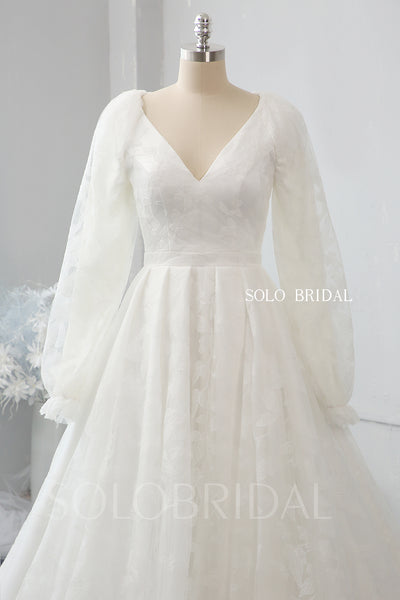 Ivory leaf lace loose sleeve wedding dress 724A2376
