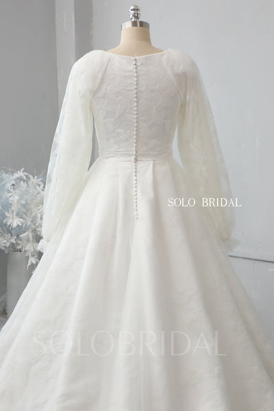 Ivory leaf lace loose sleeve wedding dress 724A2376