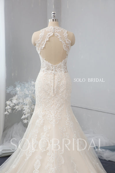 Light champagne fit and flare halter wedding dress 724A2415