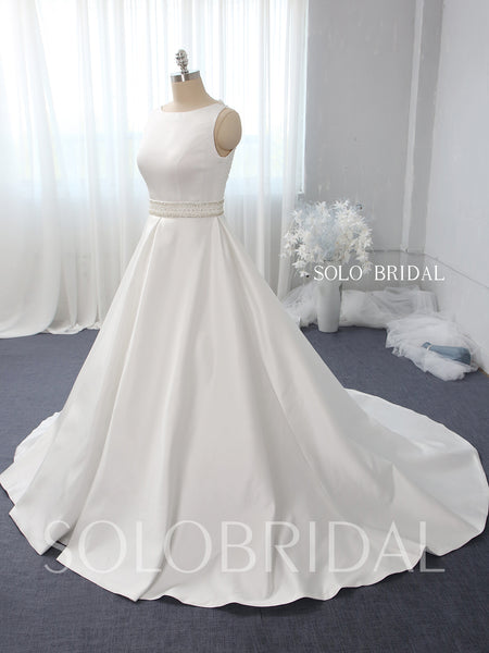 Ivory A line bridal satin wedding dress 724A2435