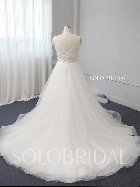 Ivory A line shiny wedding dress 724A2595