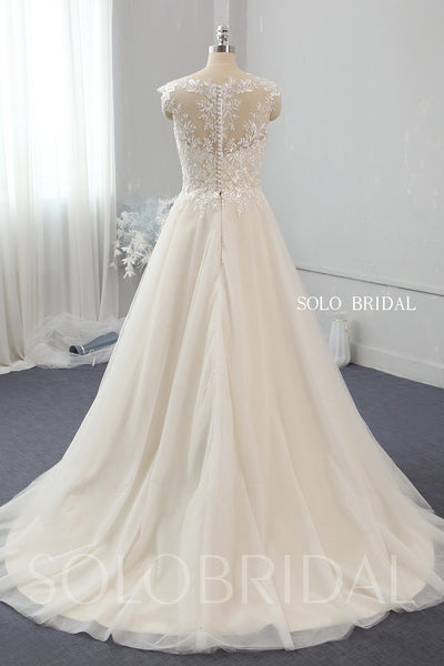 Light champagne A line lace tulle wedding dress 724A2646