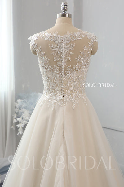 Light champagne A line lace tulle wedding dress 724A2646