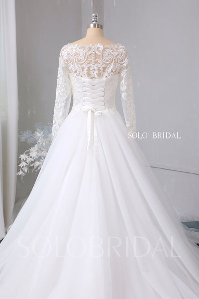 White A line boat neckline long sleeve wedding dress 724A2679