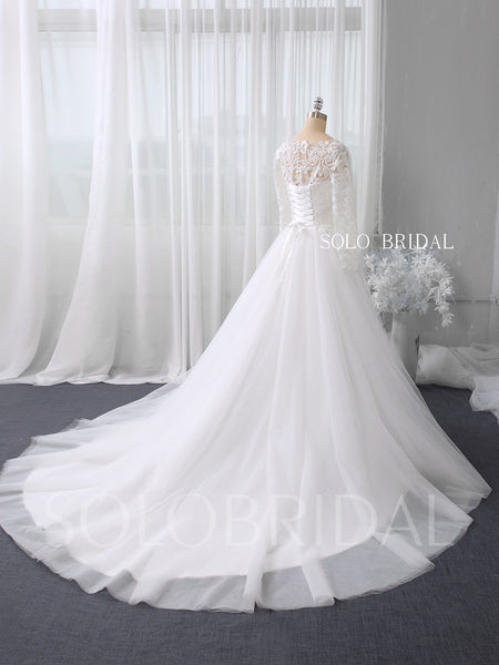 White A line boat neckline long sleeve wedding dress 724A2679