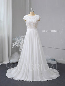 Ivory lace body chiffon Skirt A line wedding dress 724A2704