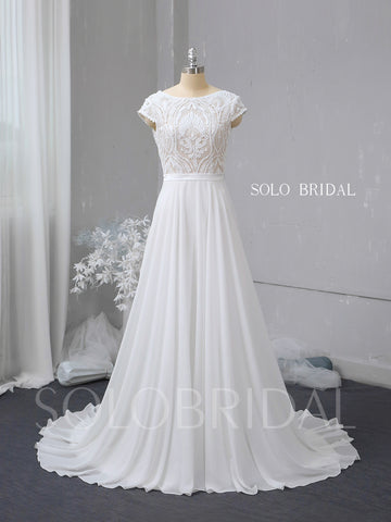 Ivory lace body chiffon Skirt A line wedding dress 724A2704