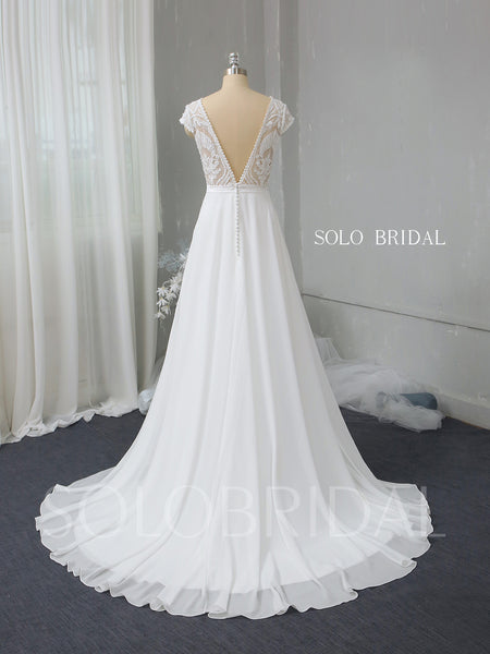 Ivory lace body chiffon Skirt A line wedding dress 724A2704