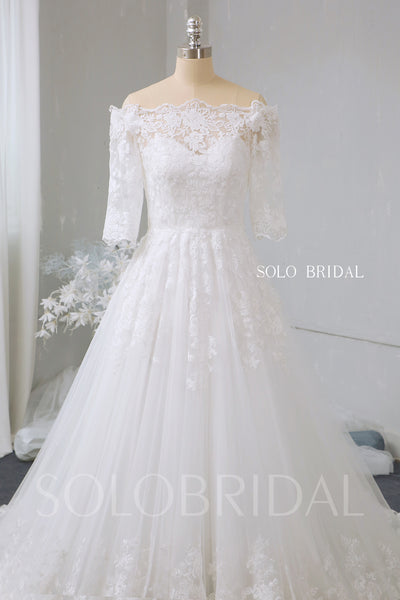 Ivory off shoulder half sleeves a line wedding dress 724A2735